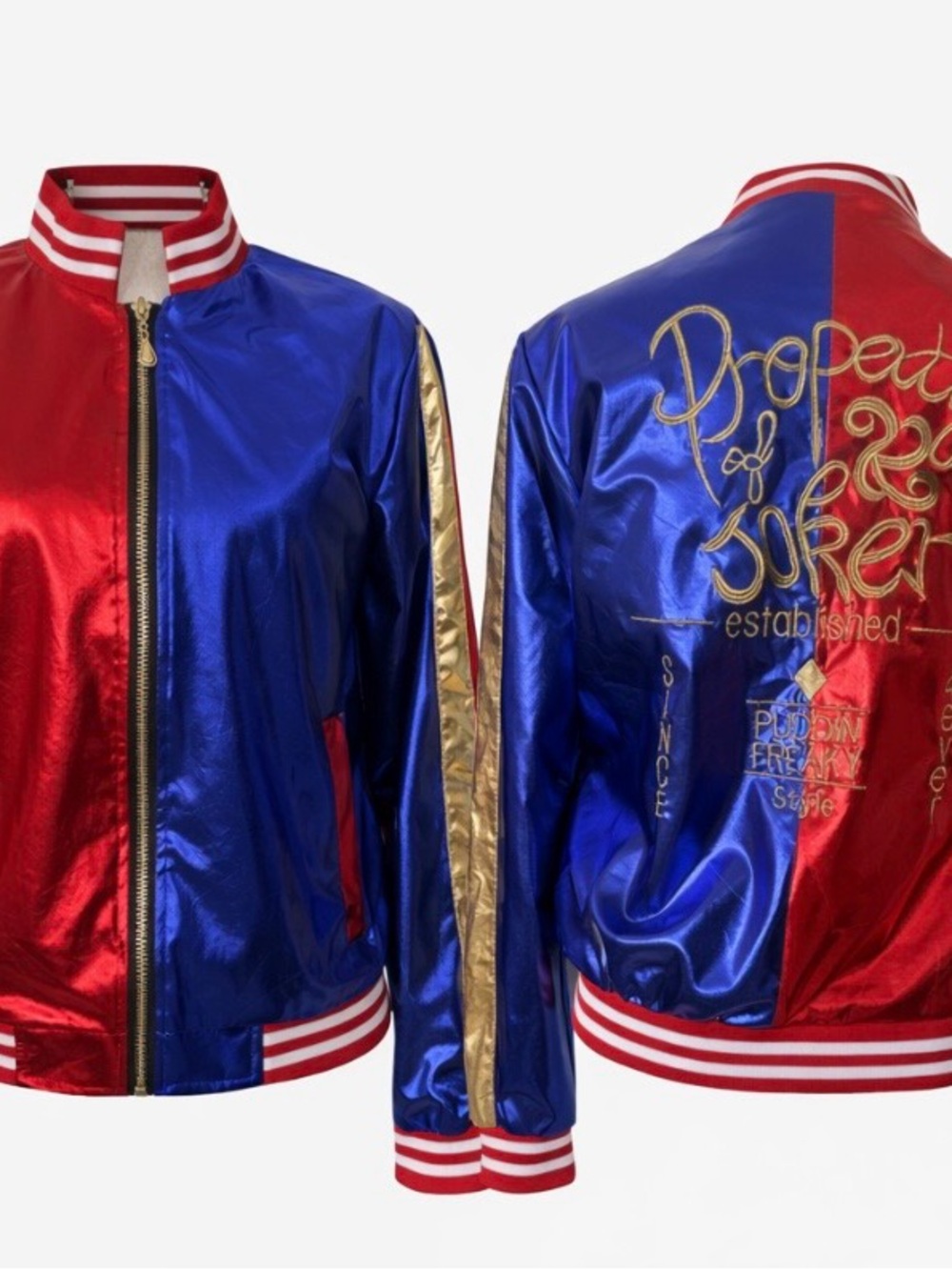 Harley Quinn Inspired Metallic Bomber Jacket Joker Puddin Cosplay Villain Coat